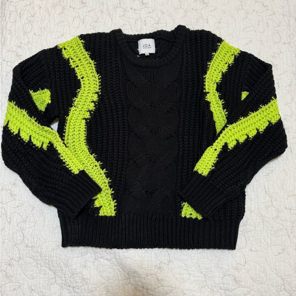 J.O.A. Black and Neon Green Sweater